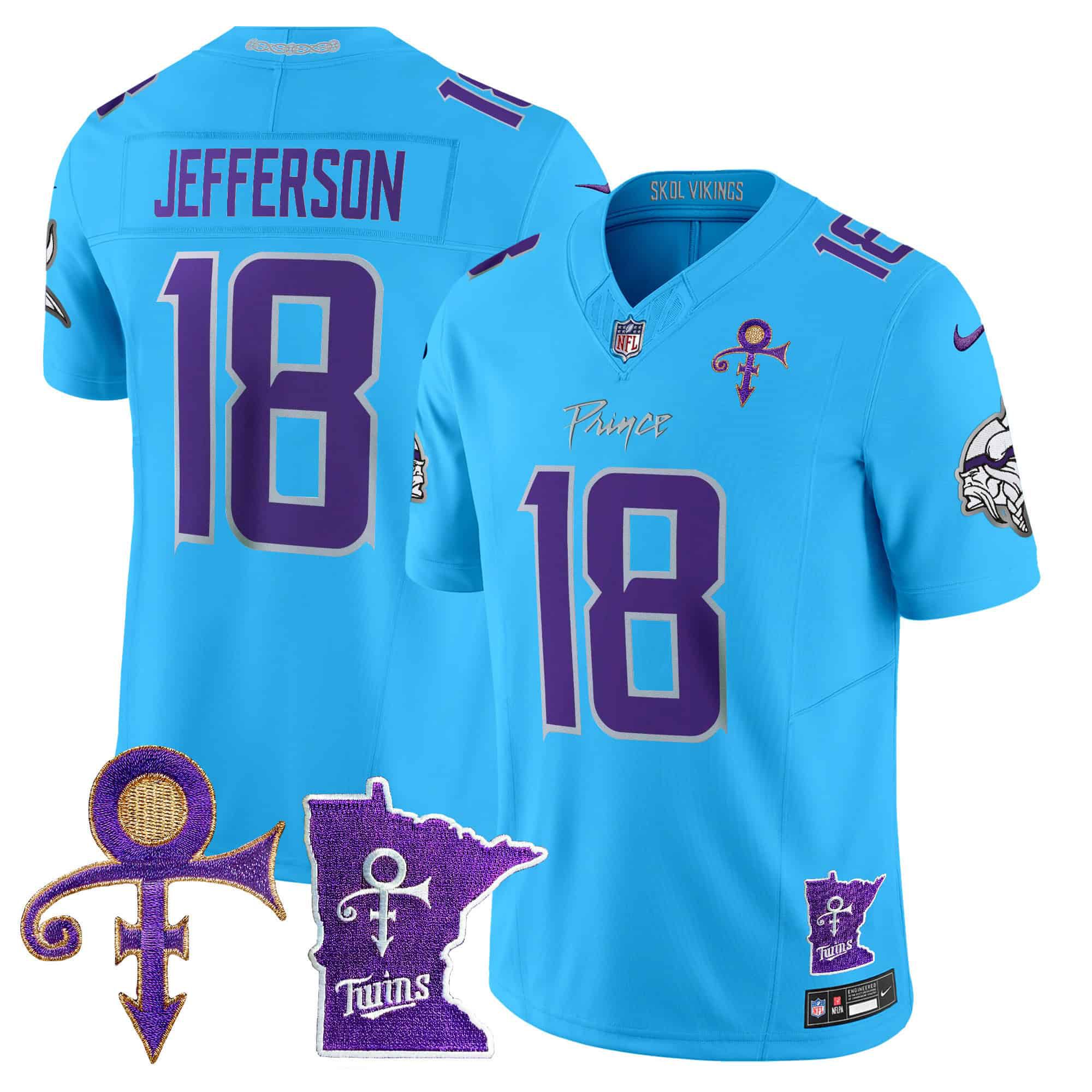 Men Minnesota Vikings #18 Jefferson Light Blue 2024 Nike Prince Vapor Limited NFL Jersey